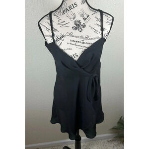 Victoria's Secret Vintage 80's Gold Label Black Sheer Chemise Wrap Style Size L